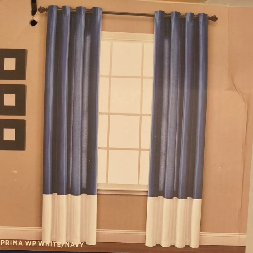 Lush Decor Light Filtering Curtains 2 Panels White & Navy NWT-D